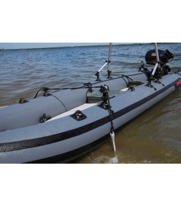 Inkaro virvės fiksavimo mazgas su montavimo platforma skirta pripučiamoms valtims